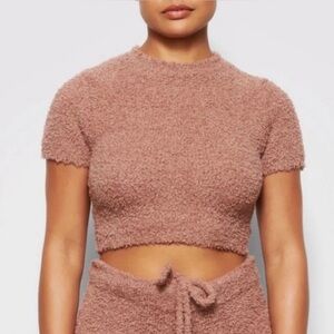 SKIMS Cozy Collection Crop Top in Rose Clay